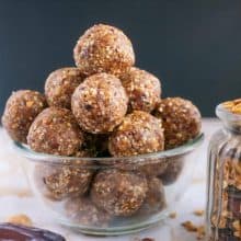 Energy balls in a glass bowl.