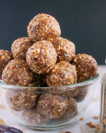Energy balls in a glass bowl.