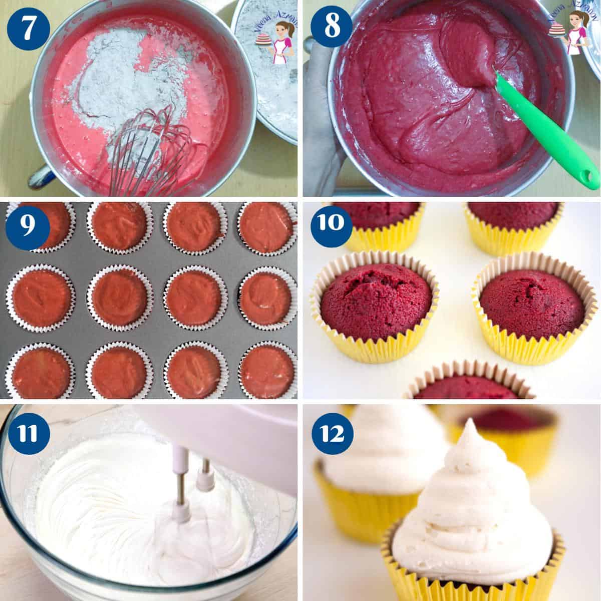 Progress pictures baking red velvet cupcakes.