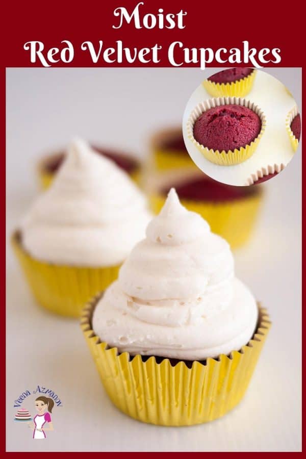 A red velvet cupcake with cream cheese frosting.