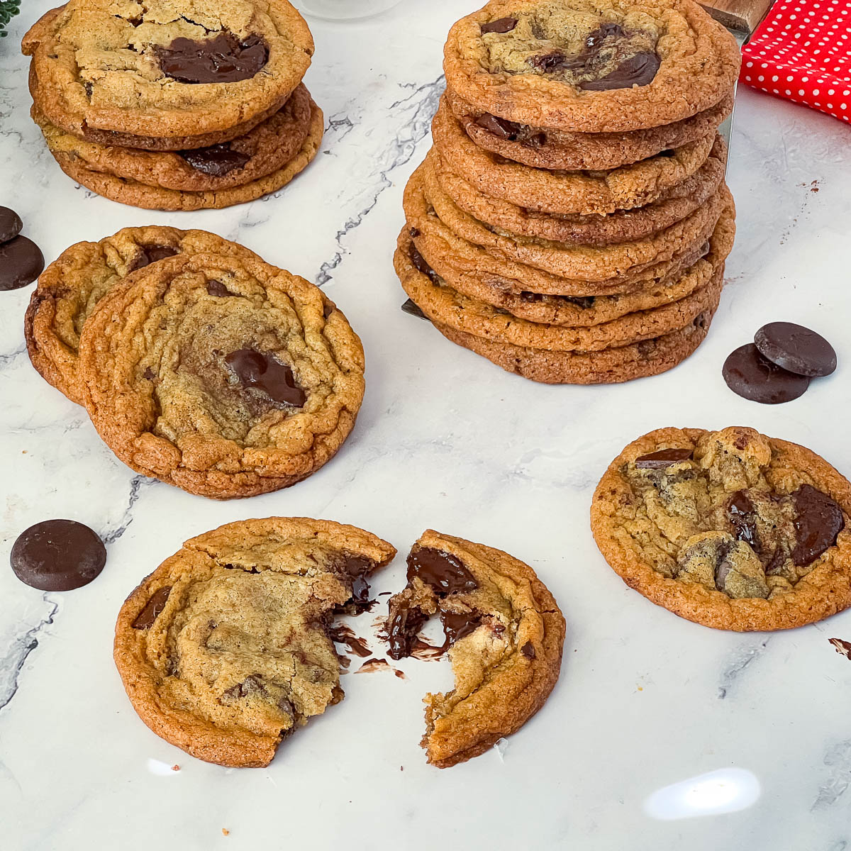 Stack of thin cookies on the table.