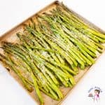 Roasted asparagus on a baking tray