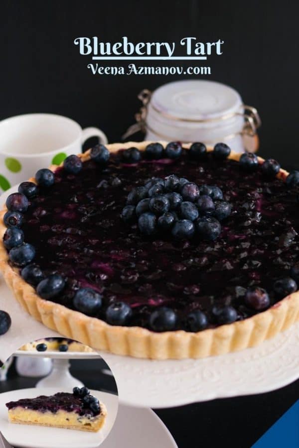 Pinterest image for blueberry custard tart.