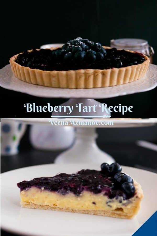 Pinterest image for blueberry custard tart.