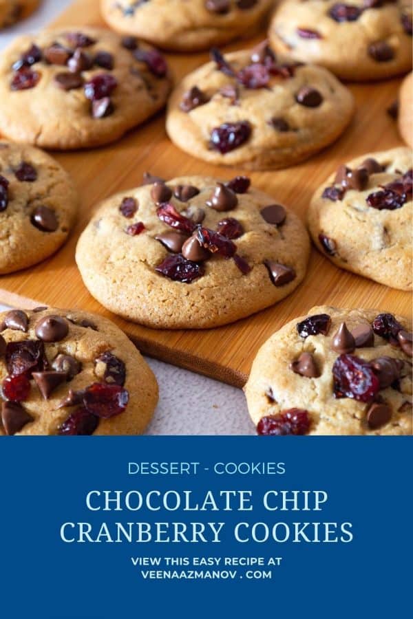 Pinterest image for cranberry chocolate chip cookies.