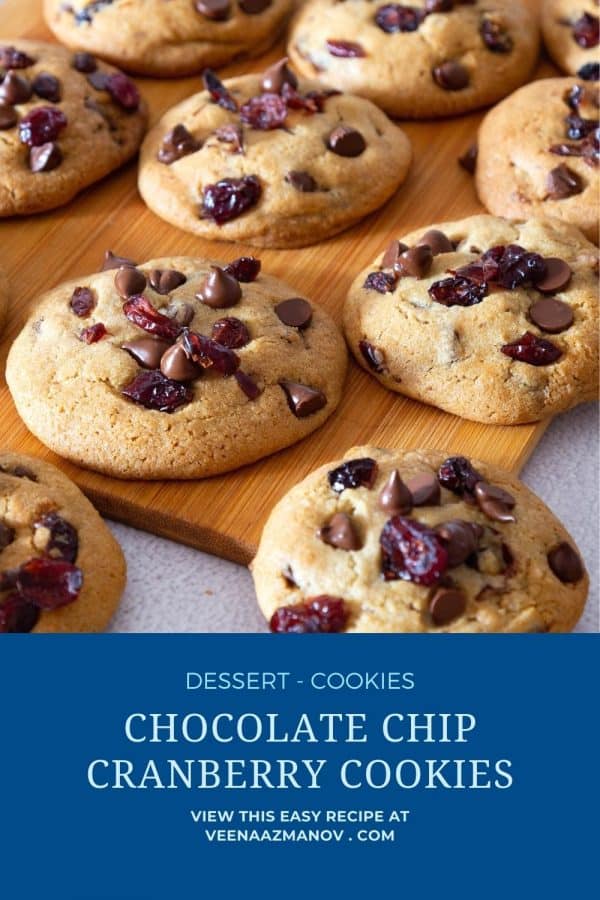 Pinterest image for cranberry chocolate chip cookies.