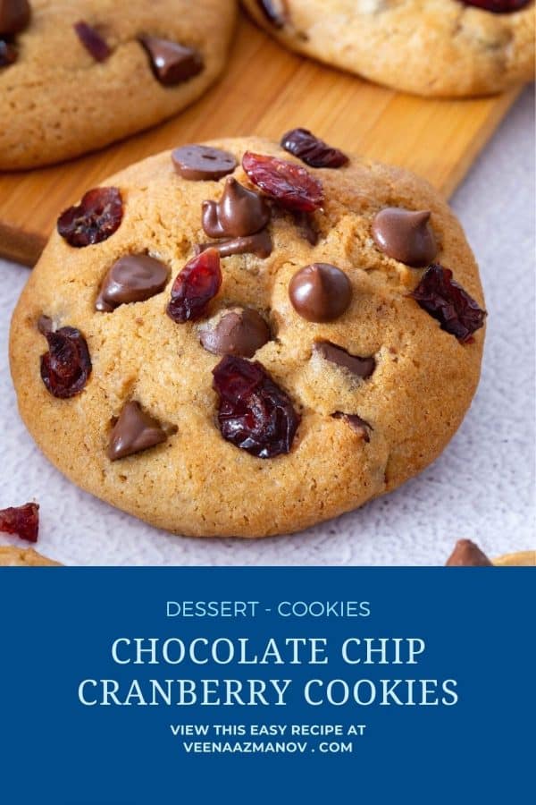 Pinterest image for chocolate chip cranberry cookies.