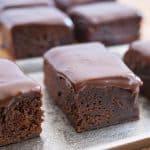 Chocolate fudge brownies on a tray.
