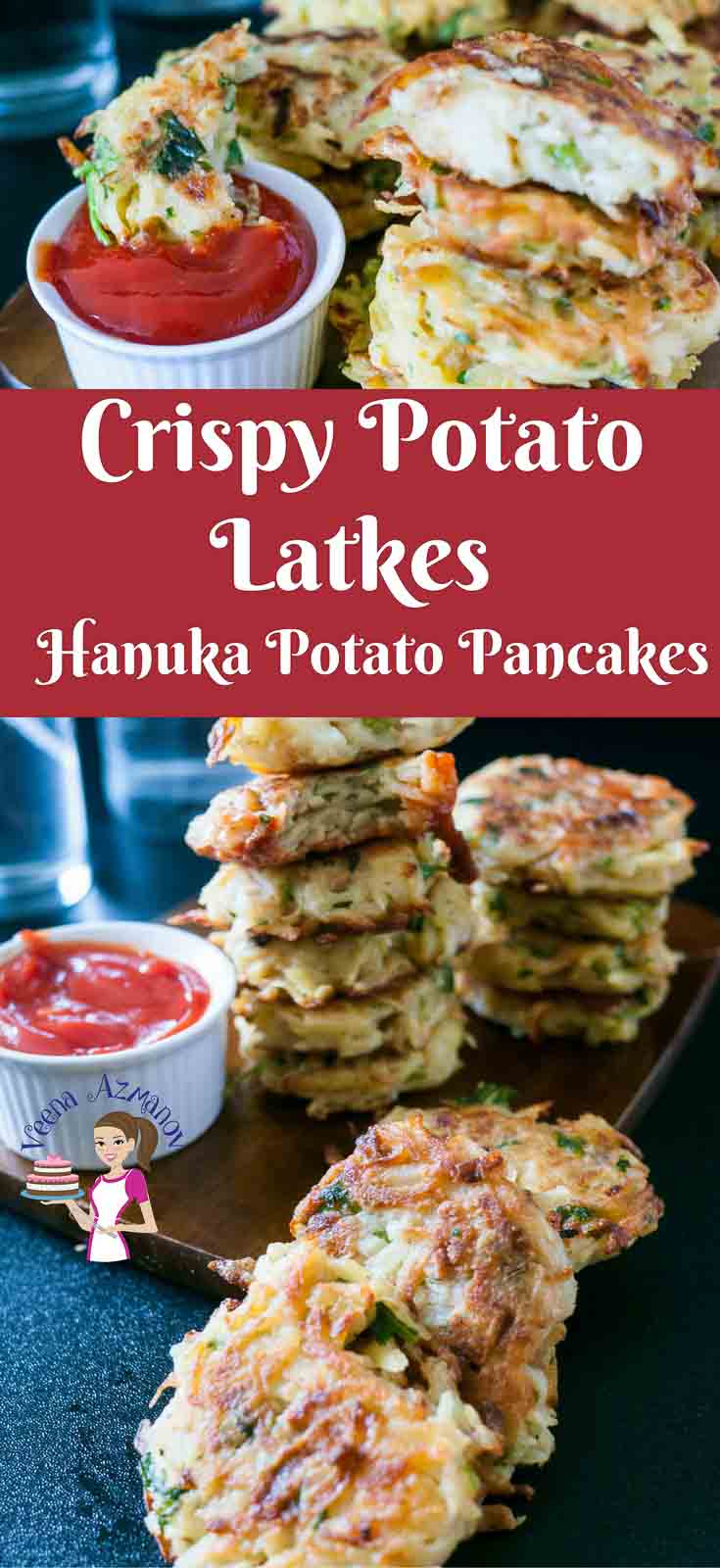 Nothing says Hanuka better than potato latkes for dinner and jam doughnuts for dessert. This simple, easy and effortless recipe makes the best potato pancakes; crispy on the outside soft tender flavored potato on the inside. Seasoned with onions, garlic and fresh herbs these are truly festive. Nothing says Hanuka better than potato latkes for dinner and jam doughnuts for dessert. This simple, easy and effortless recipe makes the best potato pancakes; crispy on the outside soft tender flavored potato on the inside. Seasoned with onions, garlic and fresh herbs these are truly festive.