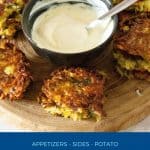 Pinterest image for crispy potato latkes.