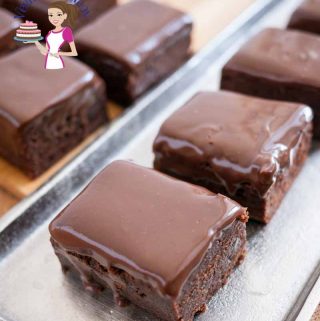 Chocolate fudge brownies on a tray.