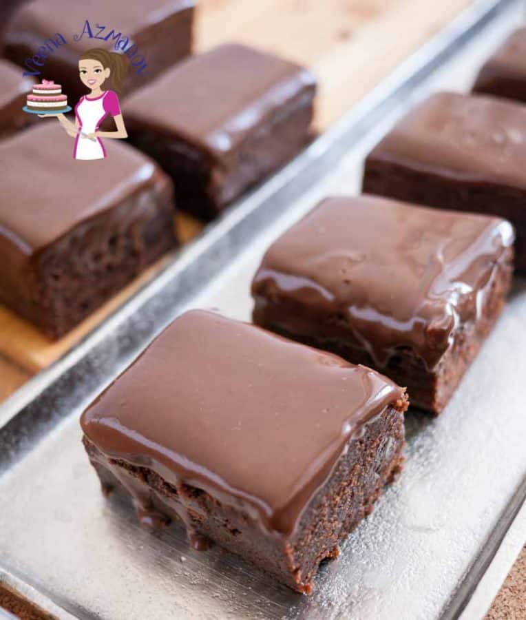 Chocolate fudge brownies on a tray.