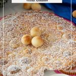 Pinterest image for Frangipani tart with macadamia nuts.