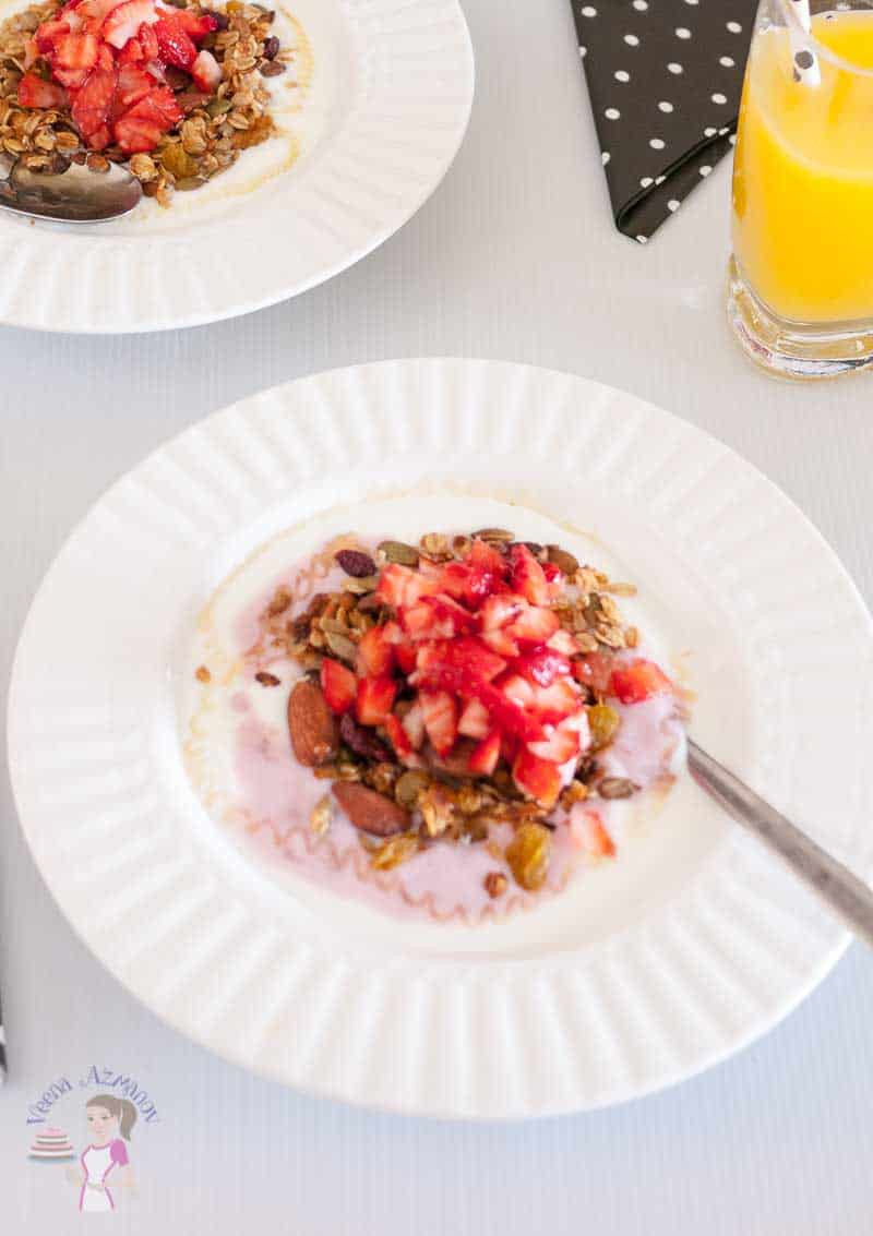 A yogurt parfait for two makes a perfect valentine's Day breakfast. Weather you want to stay in bed or it's a busy hectic day this simple, easy and effortless granola parfait takes no more than five minutes to put together. Use homemade or store bought granola, fresh or frozen fruits and these are a treat any time of the day too. A yogurt parfait for two makes a perfect valentine's Day breakfast. Weather you want to stay in bed or it's a busy hectic day this simple, easy and effortless granola parfait takes no more than five minutes to put together. Use homemade or store bought granola, fresh or frozen fruits and these are a treat any time of the day too.