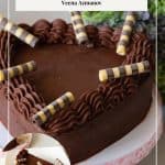 Pinterest image for heart chocolate cake.
