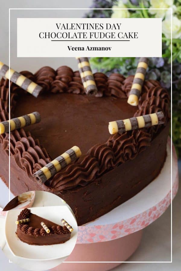 Pinterest image for heart chocolate cake.