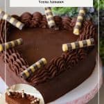 Pinterest image for heart chocolate cake.