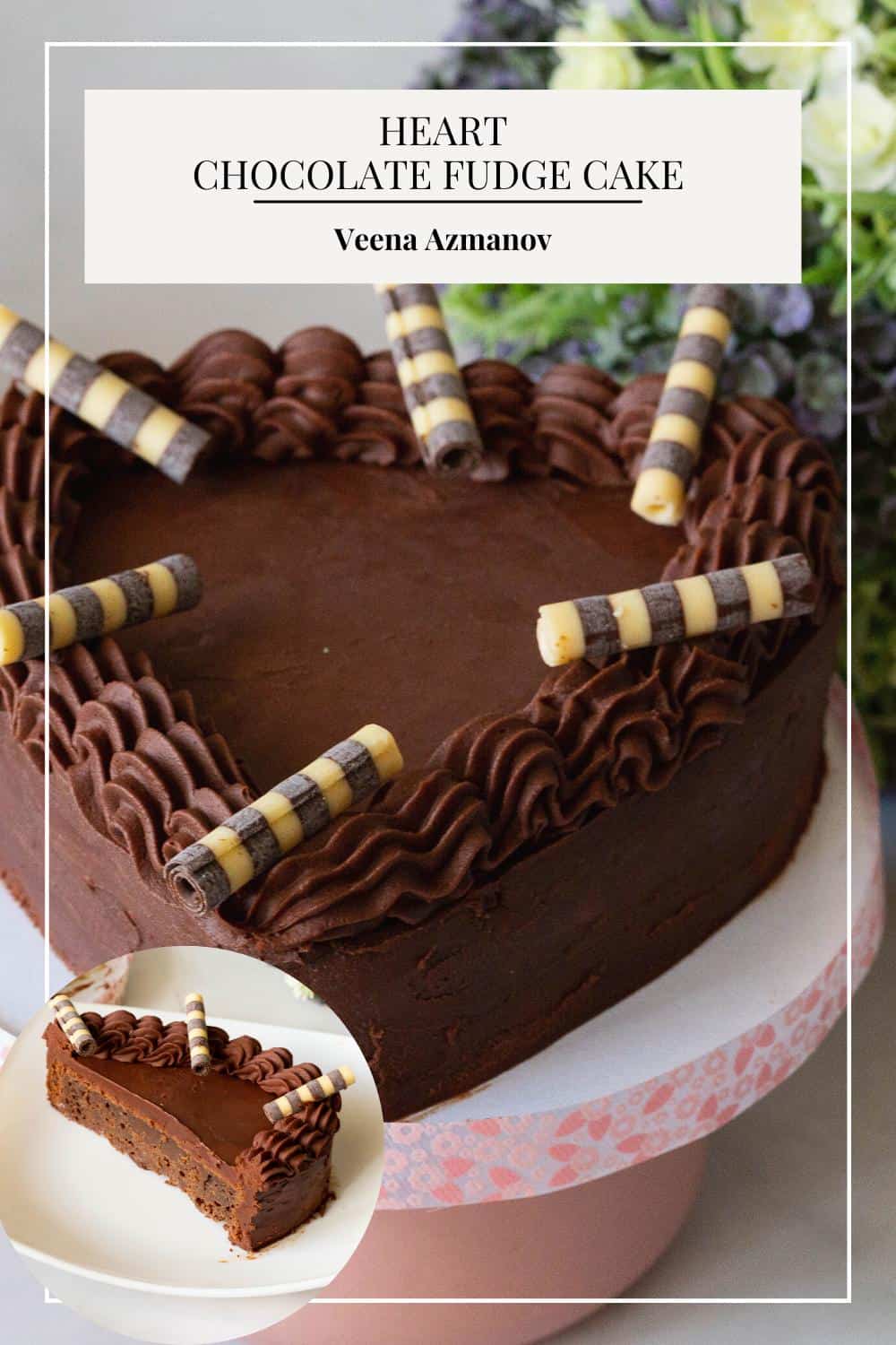 Pinterest image for heart chocolate cake.