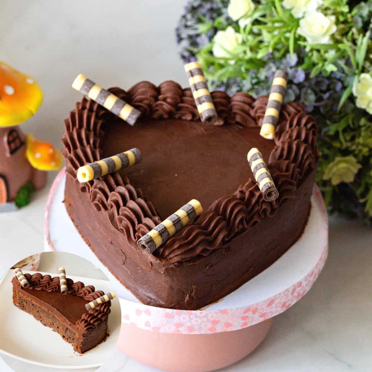 A heart fudgy chocolate cake.