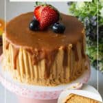 Pinterest image for butterscotch cake with sauce.