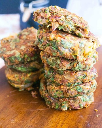 A stack of vegan patties made kidney beans.