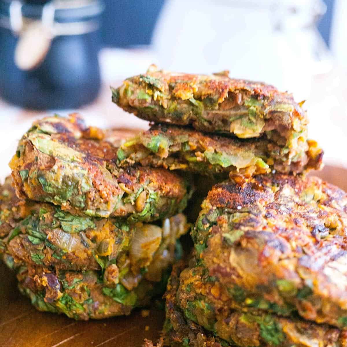 A stack of vegan kidney bean patties.
