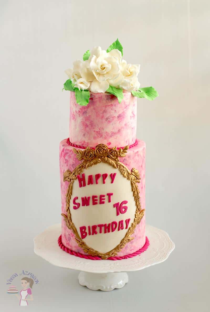 Pink Sweet Sixteen Birthday Cake with Sugar Gardenias