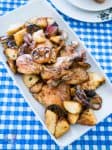 This sheet pan shawarma chicken takes advantage of the popular middle eastern shawarma spice mix to add flavor and dimension to weekday sheet pan recipe that's simple easy and effortless. The recipe gets done in an hour and is hearty and healthy with spiced chicken and veggies such as roast potatoes, caramelized onions and garlic.