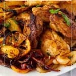 Pinterest image for sheet pan chicken with shawarma spice.
