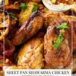 Pinterest image for sheet pan chicken with shawarma spice.
