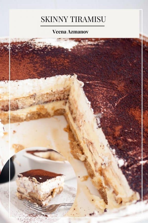 Pinterest image for low calorie tiramisu recipe.
