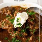 Pinterest image for slow cooked goulash.