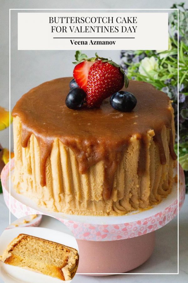 Pinterest image for butterscotch cake.