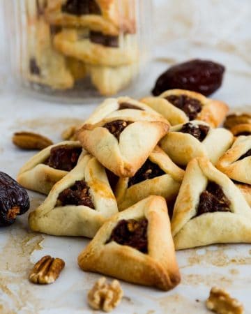 Hamantaschen purim cookies on a table