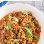 Pinterest image for making curry with minced beef.