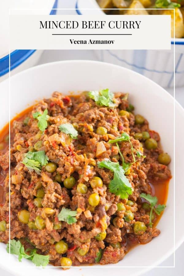 Pinterest image for making curry with minced beef.