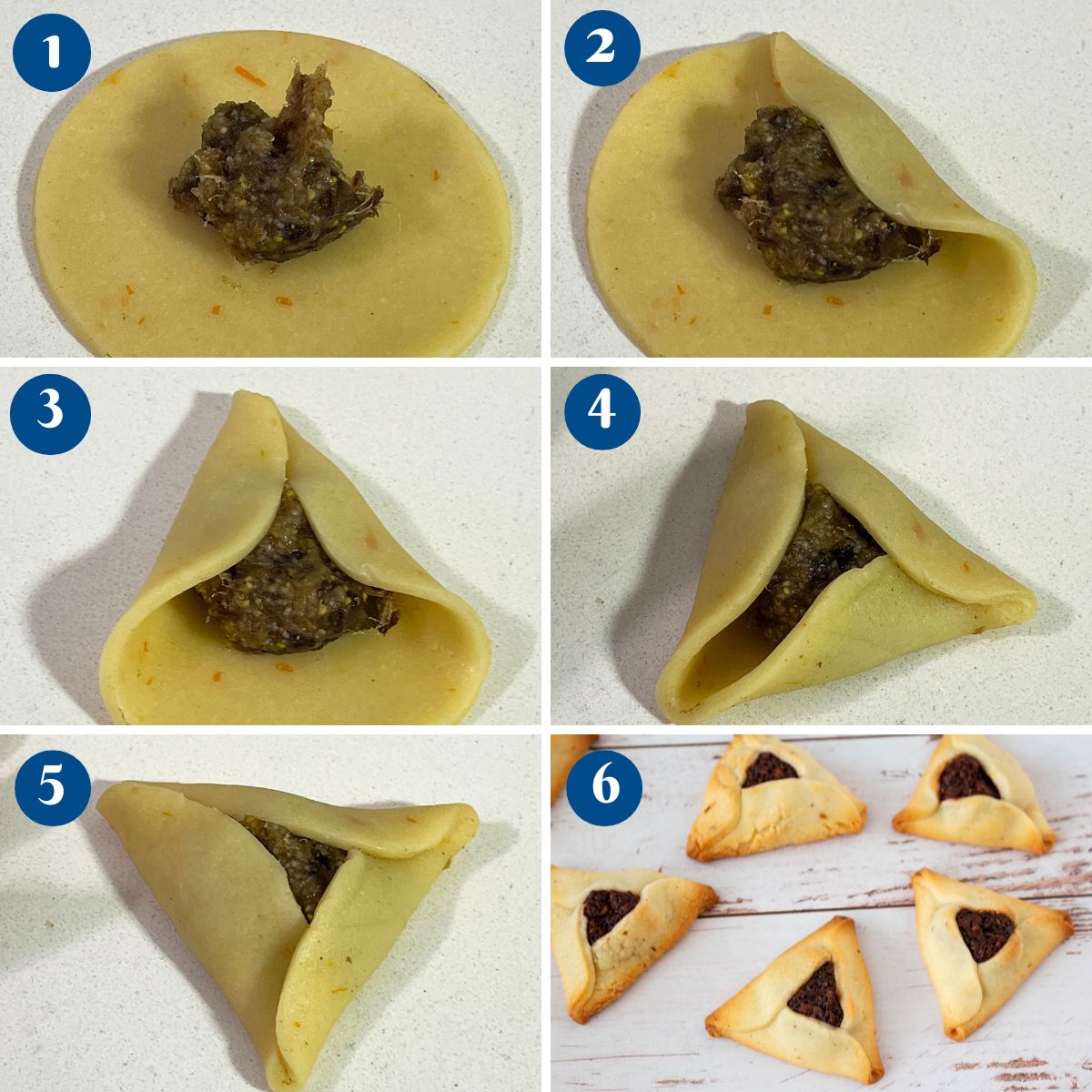 Progress pictures shaping the Hamantaschen Purim Cookies.