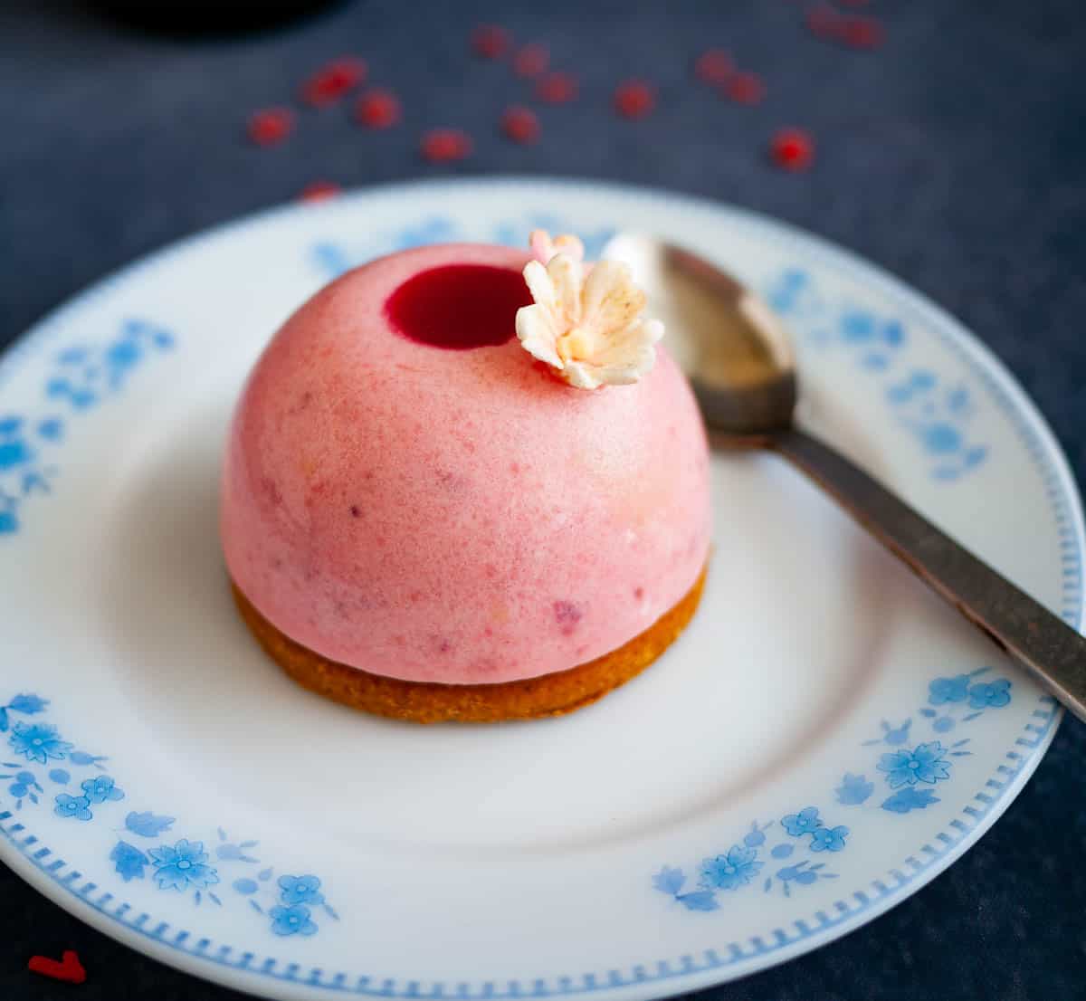 Strawberry entremets on a plate