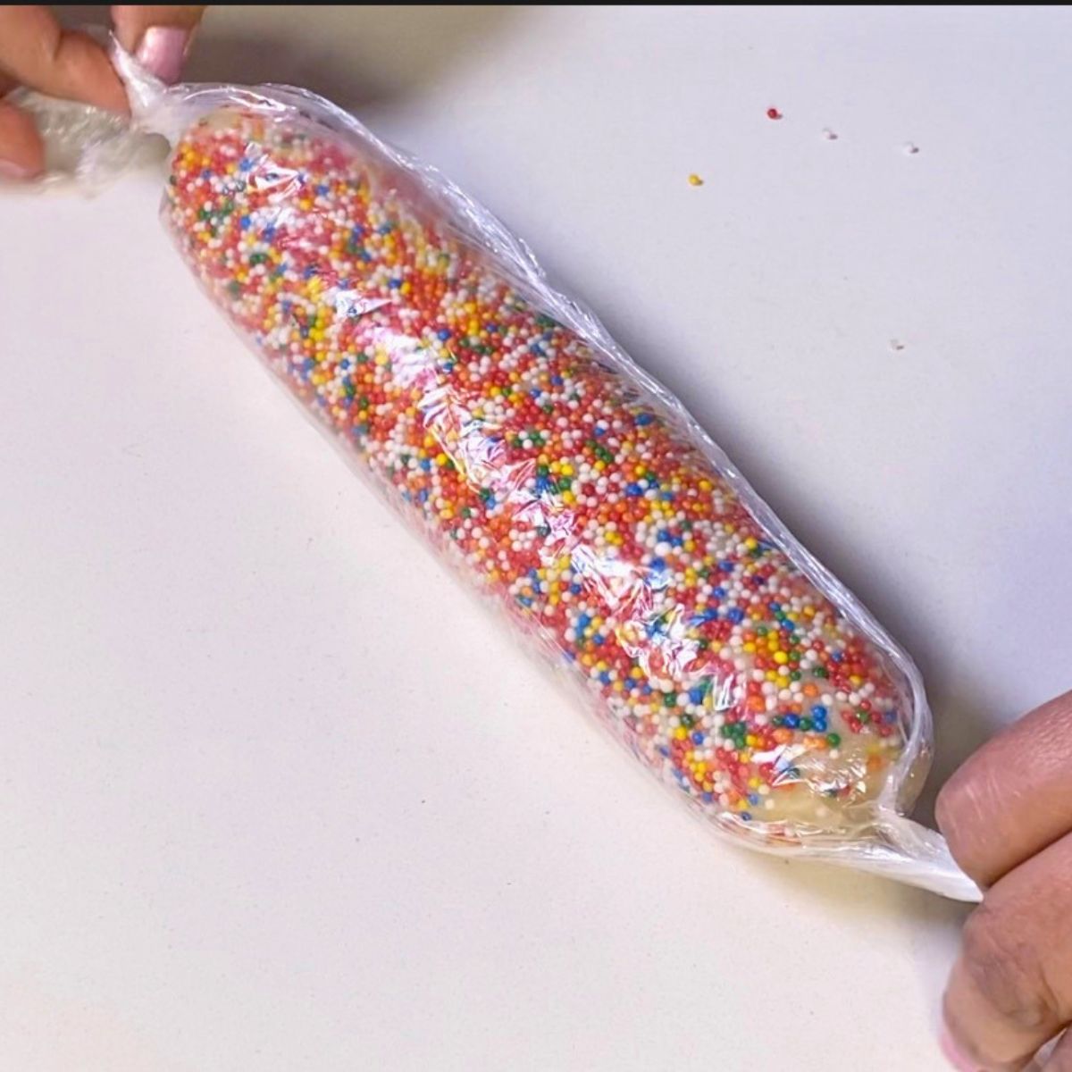 Chilling the sprinkle cookies on the table.