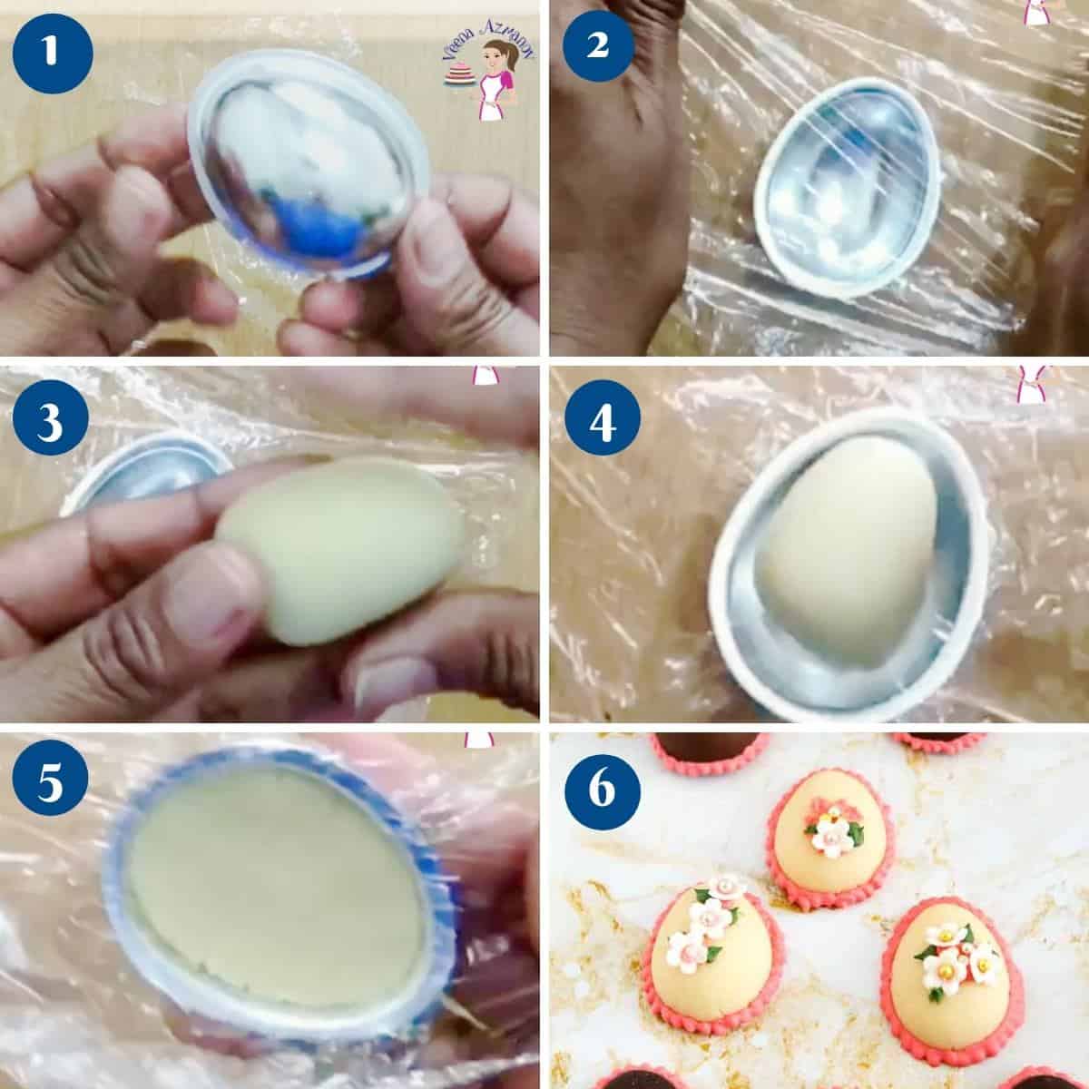 Progress pictures for marzipan easter eggs.
