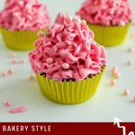 Pinterest image for Eggless Strawberry Cupcakes with Pink Frosting.