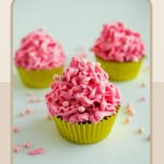 Pinterest image for Eggless Strawberry Cupcakes with Pink Frosting.