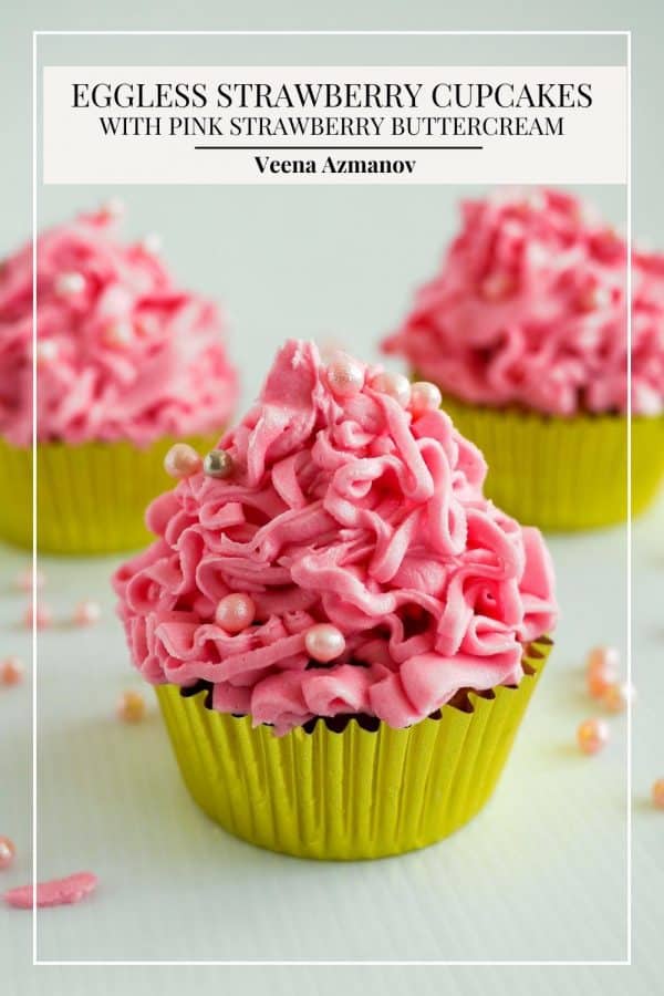 Pinterest image for strawberry eggless cupcakes.