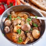 A kadai with mushrooms masala.