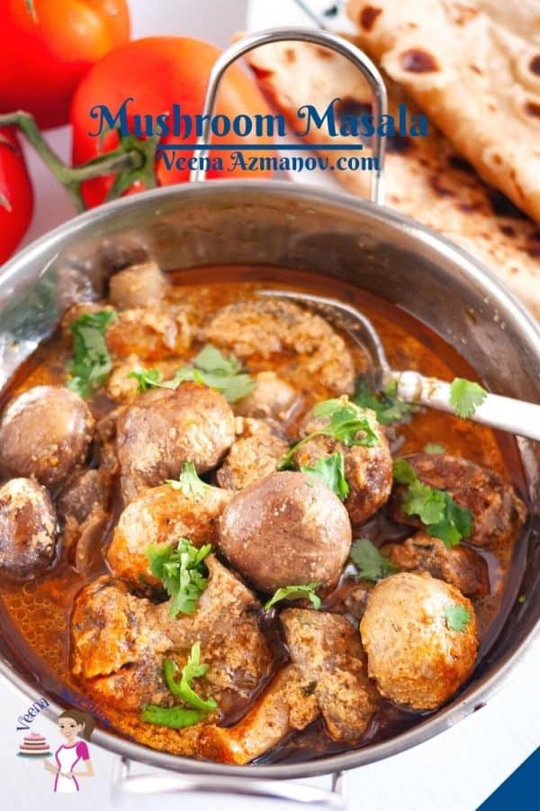 Pinterest Image for Indian Mushrooms Curry.