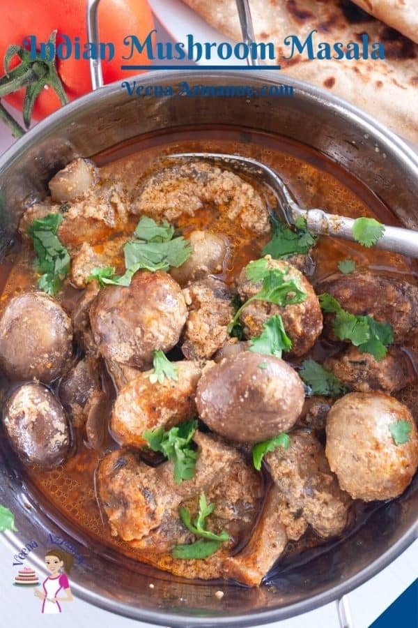 Pinterest image for Indian Mushrooms Curry.