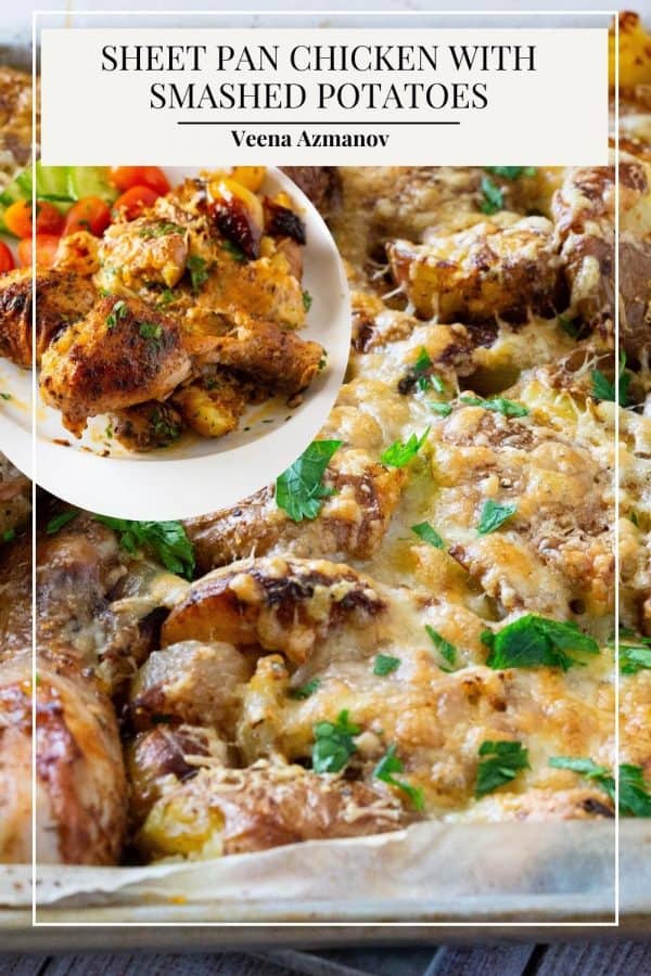 Pinterest image for chicken in sheet pan.