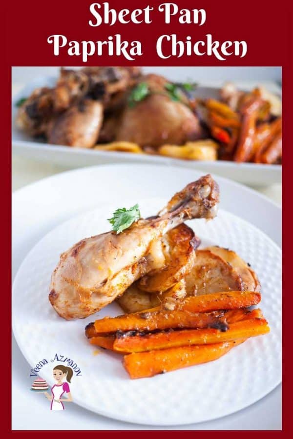 Chicken made in a sheet pan with paprika, potatoes and carrots