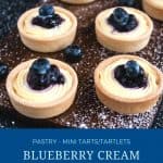 Pinterest image for cream cheese blueberry tartlets.