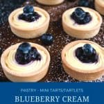 Pinterest image for cream cheese blueberry tartlets.